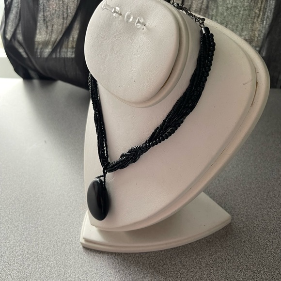 Vintage Black Beaded Multi Strand Necklace - Picture 2 of 5